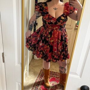 Free People Mini Tiered Puff Sleeve Dress XL patchwork